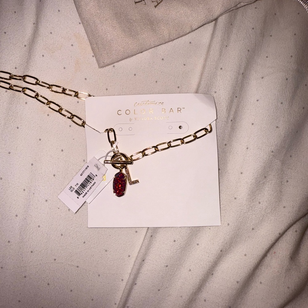 Custom made Kendra Scott neck lace L pendant pink sparkly gold chain - Picture 3 of 3